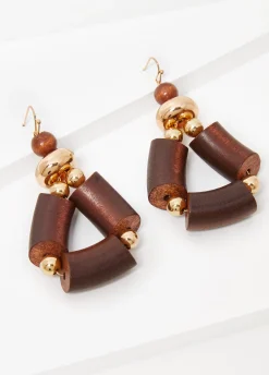 Outlet Ashley Stewart Wood And Bead Earrings Brown