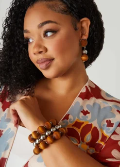 Discount Ashley Stewart Wood Bracelets And Earrings Set Natural