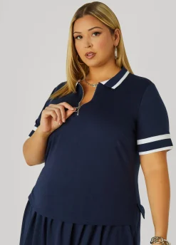 New Ashley Stewart Zip Front Polo Shirt