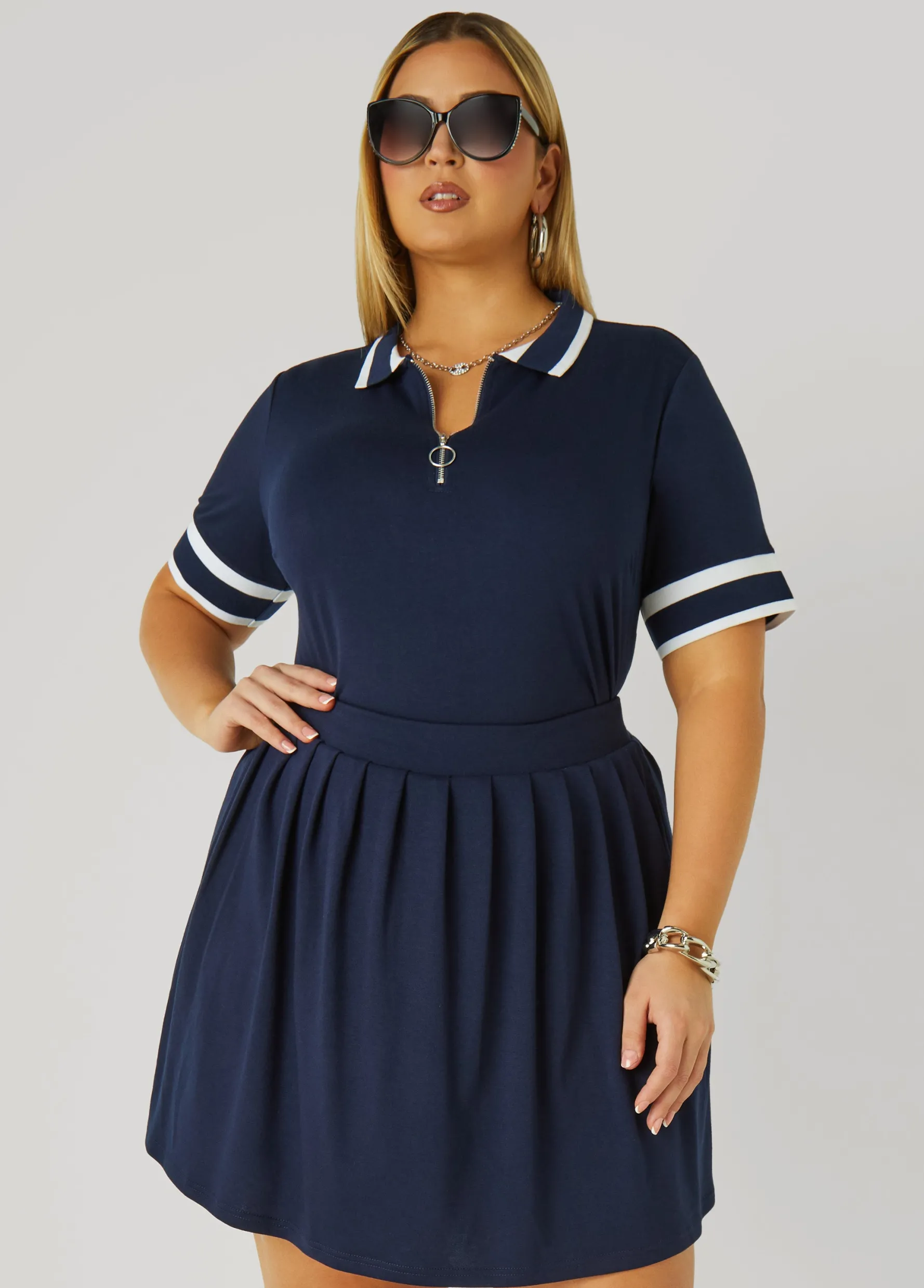 New Ashley Stewart Zip Front Polo Shirt
