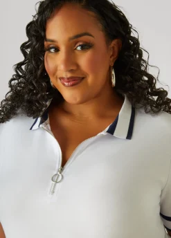 New Ashley Stewart Zip Front Polo Shirt