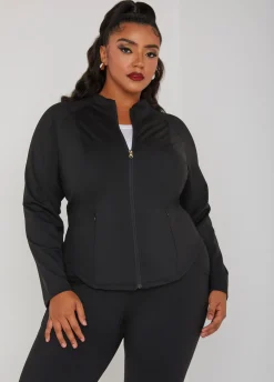 New Ashley Stewart Zipped Knit Athletic Jacket Black
