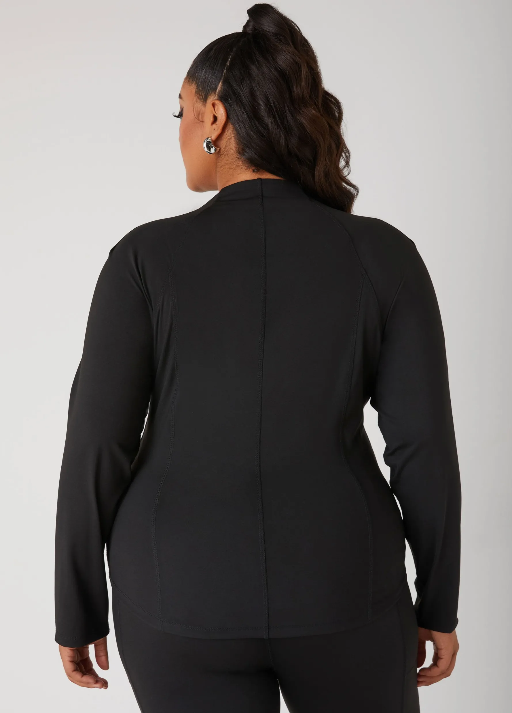 New Ashley Stewart Zipped Knit Athletic Jacket Black