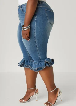 Clearance Ashley Stewart Zipper Trimmed Denim Capris Denim Blue