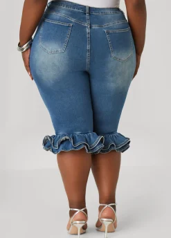Clearance Ashley Stewart Zipper Trimmed Denim Capris Denim Blue