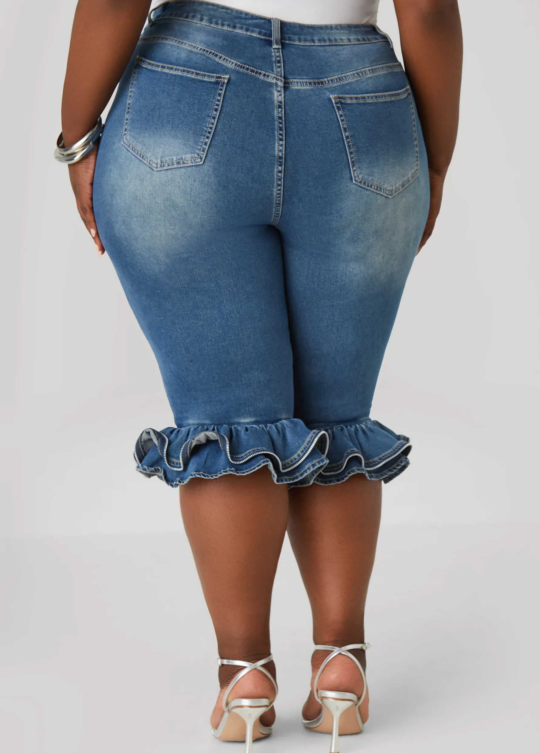 Clearance Ashley Stewart Zipper Trimmed Denim Capris Denim Blue